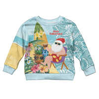 Aloha Hawaii Mele Kalikimaka Kid Ugly Christmas Sweater Chilling Santa With Pineapple - Polynesian Pattern LT14 Kid Cyan - Polynesian Pride