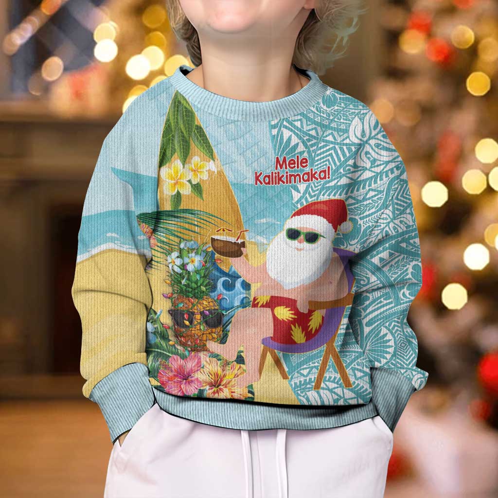 Aloha Hawaii Mele Kalikimaka Kid Ugly Christmas Sweater Chilling Santa With Pineapple - Polynesian Pattern LT14 - Polynesian Pride