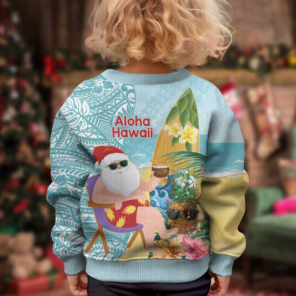 Aloha Hawaii Mele Kalikimaka Kid Ugly Christmas Sweater Chilling Santa With Pineapple - Polynesian Pattern LT14 - Polynesian Pride