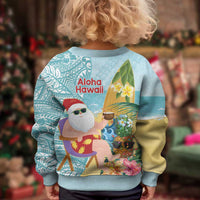 Aloha Hawaii Mele Kalikimaka Kid Ugly Christmas Sweater Chilling Santa With Pineapple - Polynesian Pattern LT14 - Polynesian Pride