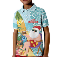 Aloha Hawaii Mele Kalikimaka Kid Polo Shirt Chilling Santa With Pineapple - Polynesian Pattern LT14 Kid Cyan - Polynesian Pride