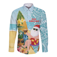 Aloha Hawaii Mele Kalikimaka Long Sleeve Button Shirt Chilling Santa With Pineapple - Polynesian Pattern LT14 Unisex Cyan - Polynesian Pride