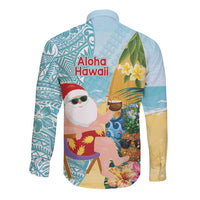 Aloha Hawaii Mele Kalikimaka Long Sleeve Button Shirt Chilling Santa With Pineapple - Polynesian Pattern LT14 - Polynesian Pride
