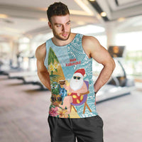 Aloha Hawaii Mele Kalikimaka Men Tank Top Chilling Santa With Pineapple - Polynesian Pattern LT14 Cyan - Polynesian Pride