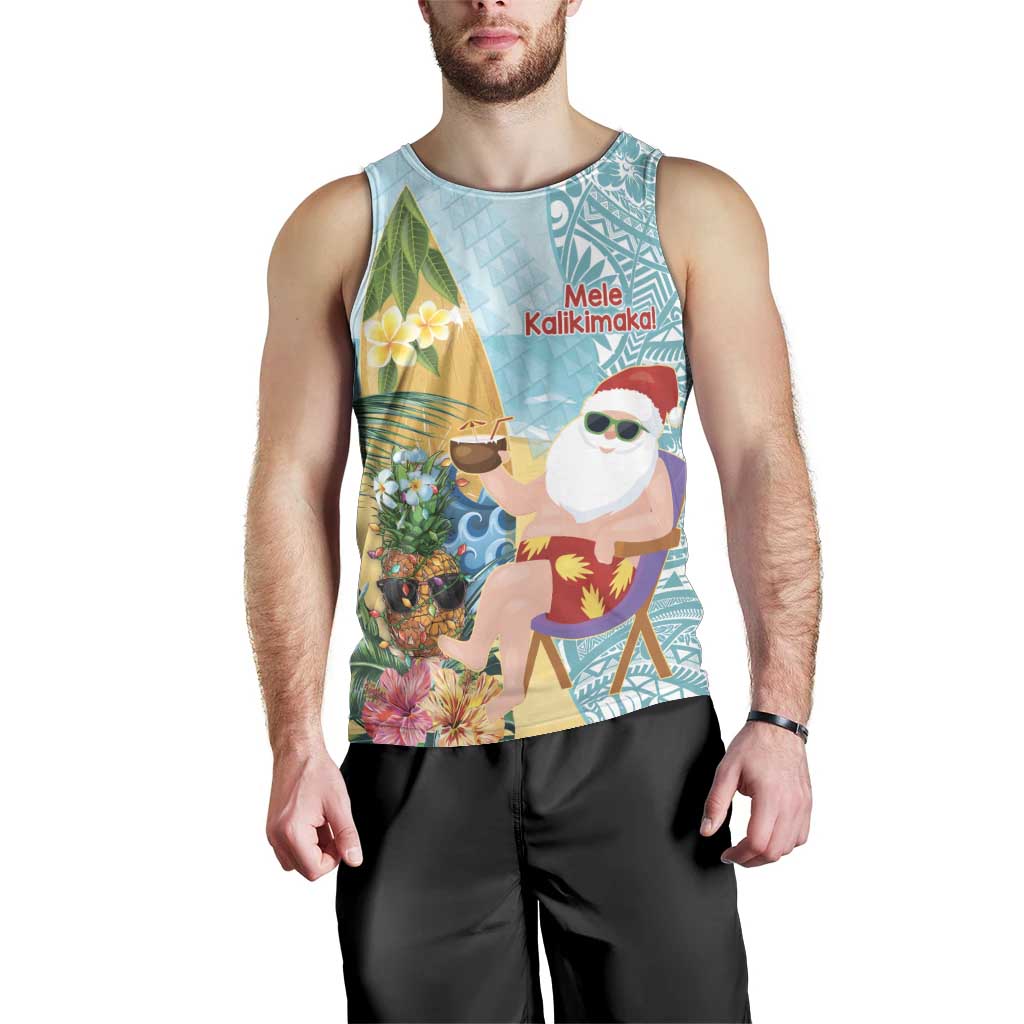 Aloha Hawaii Mele Kalikimaka Men Tank Top Chilling Santa With Pineapple - Polynesian Pattern LT14 - Polynesian Pride