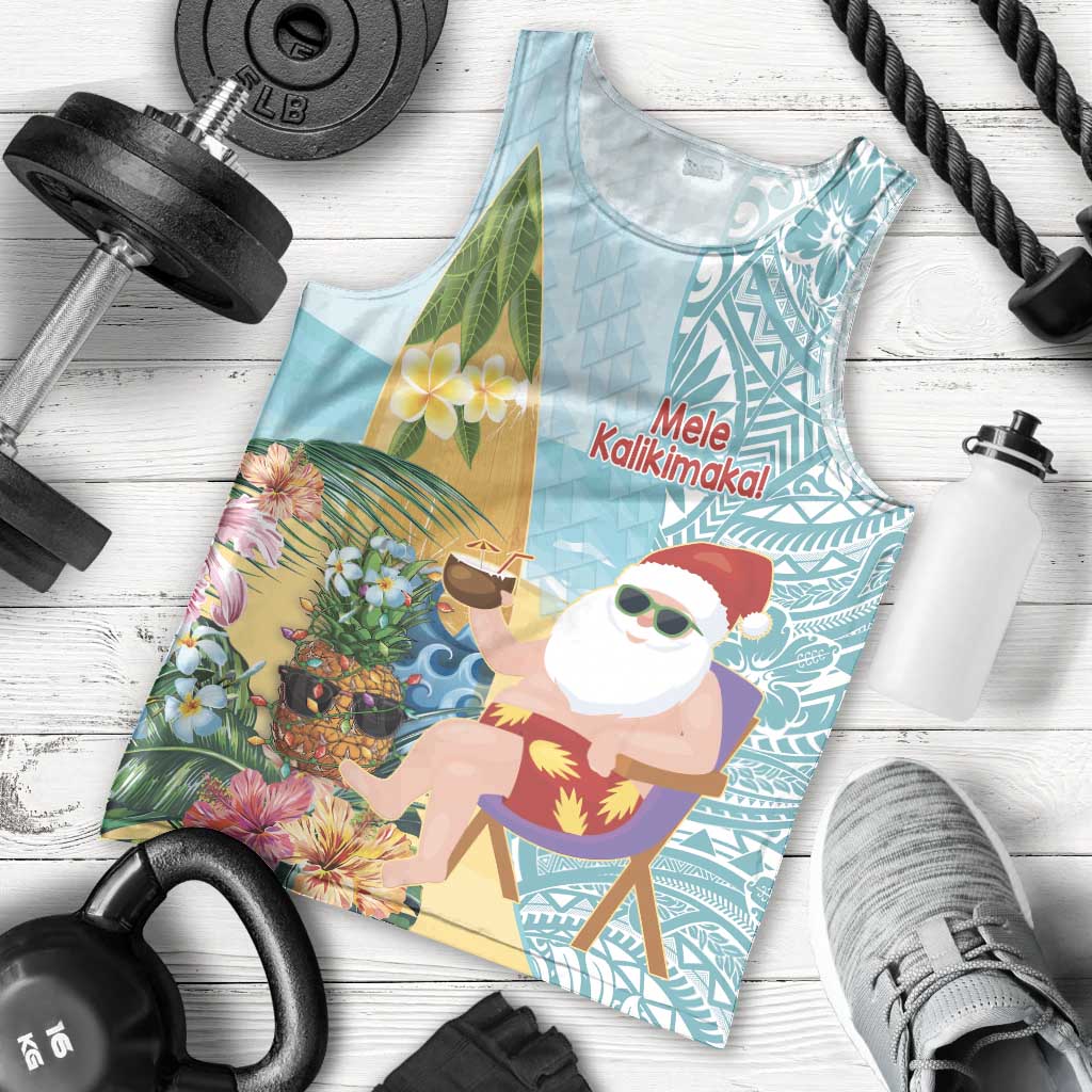 Aloha Hawaii Mele Kalikimaka Men Tank Top Chilling Santa With Pineapple - Polynesian Pattern LT14 - Polynesian Pride