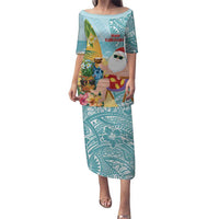 Aloha Hawaii Mele Kalikimaka Puletasi Chilling Santa With Pineapple - Polynesian Pattern LT14 Long Dress Cyan - Polynesian Pride