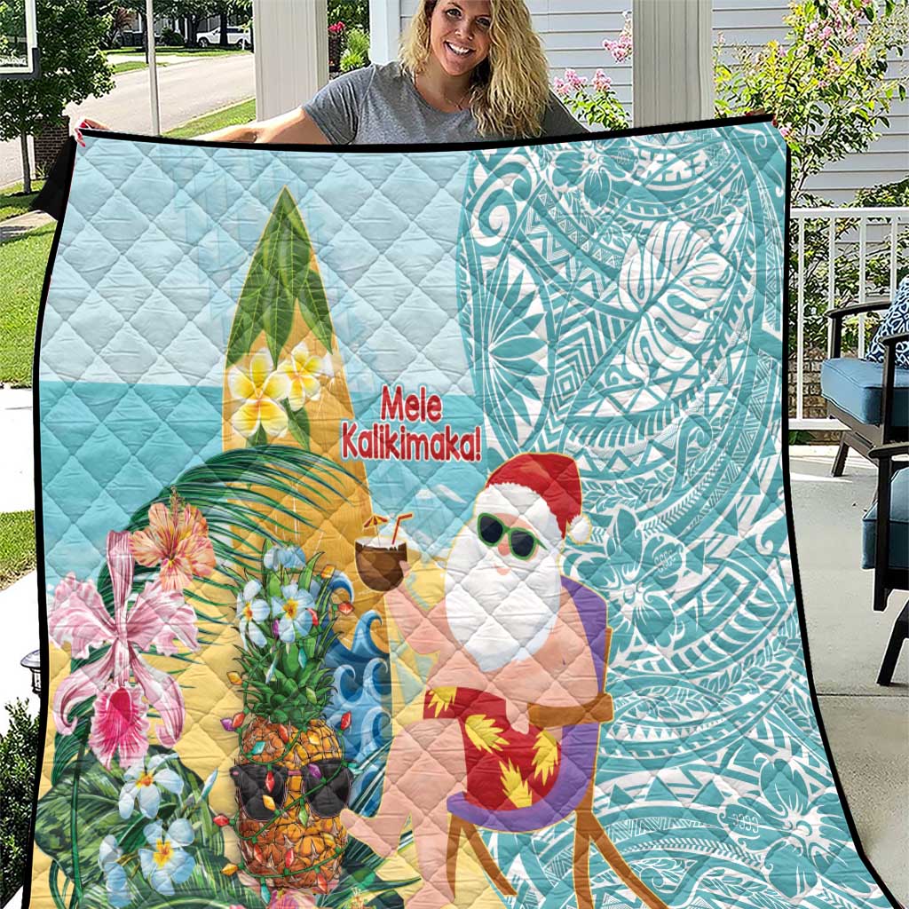 Aloha Hawaii Mele Kalikimaka Quilt Chilling Santa With Pineapple - Polynesian Pattern LT14 Cyan - Polynesian Pride
