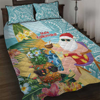 Aloha Hawaii Mele Kalikimaka Quilt Bed Set Chilling Santa With Pineapple - Polynesian Pattern LT14 Cyan - Polynesian Pride
