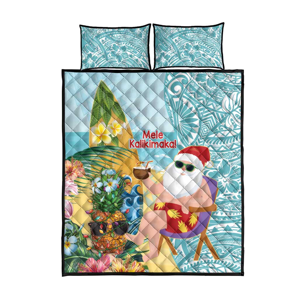 Aloha Hawaii Mele Kalikimaka Quilt Bed Set Chilling Santa With Pineapple - Polynesian Pattern LT14 - Polynesian Pride