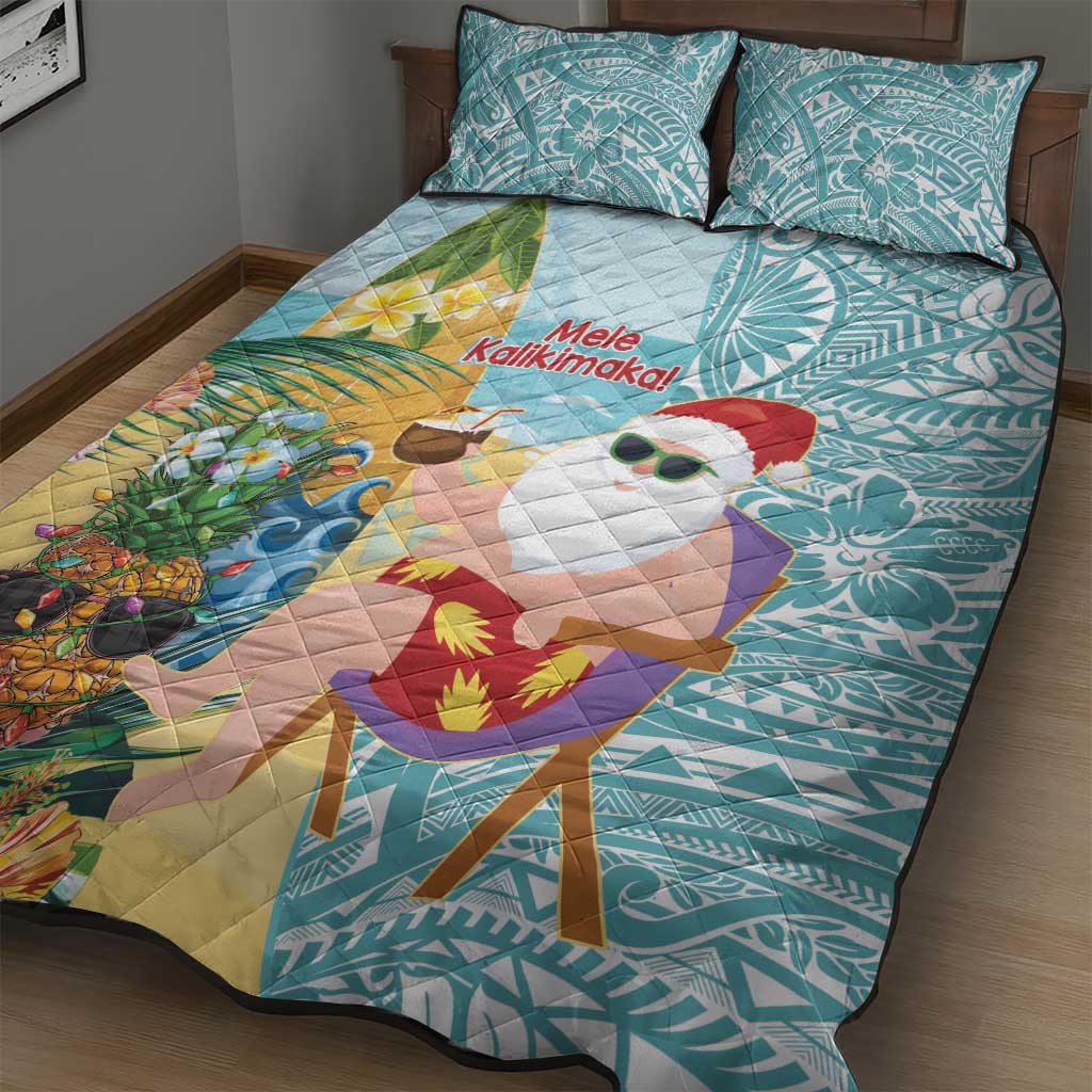 Aloha Hawaii Mele Kalikimaka Quilt Bed Set Chilling Santa With Pineapple - Polynesian Pattern LT14 - Polynesian Pride