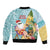 Aloha Hawaii Mele Kalikimaka Sleeve Zip Bomber Jacket Chilling Santa With Pineapple - Polynesian Pattern