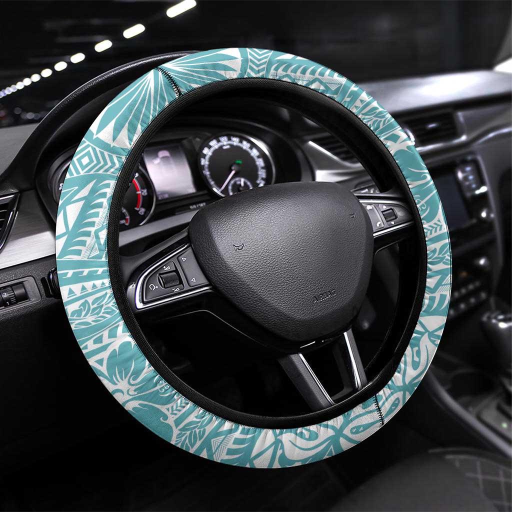 Aloha Hawaii Mele Kalikimaka Steering Wheel Cover Chilling Santa With Pineapple - Polynesian Pattern LT14 Universal Fit Cyan - Polynesian Pride