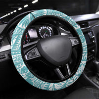 Aloha Hawaii Mele Kalikimaka Steering Wheel Cover Chilling Santa With Pineapple - Polynesian Pattern LT14 Universal Fit Cyan - Polynesian Pride