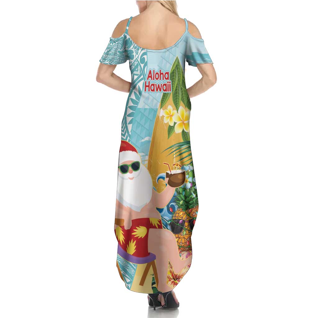 Aloha Hawaii Mele Kalikimaka Summer Maxi Dress Chilling Santa With Pineapple - Polynesian Pattern LT14 - Polynesian Pride