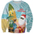 Aloha Hawaii Mele Kalikimaka Sweatshirt Chilling Santa With Pineapple - Polynesian Pattern