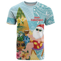 Aloha Hawaii Mele Kalikimaka T Shirt Chilling Santa With Pineapple - Polynesian Pattern LT14 Cyan - Polynesian Pride