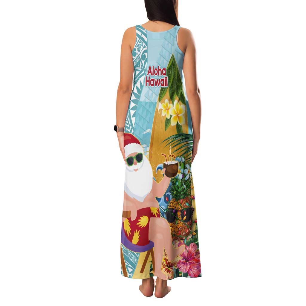Aloha Hawaii Mele Kalikimaka Tank Maxi Dress Chilling Santa With Pineapple - Polynesian Pattern LT14 - Polynesian Pride