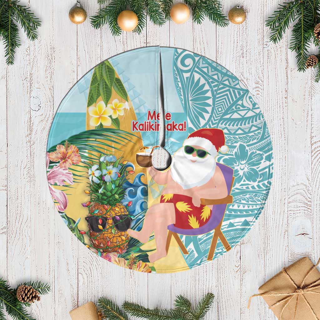 Aloha Hawaii Mele Kalikimaka Tree Skirt Chilling Santa With Pineapple - Polynesian Pattern LT14 Casual Cyan - Polynesian Pride