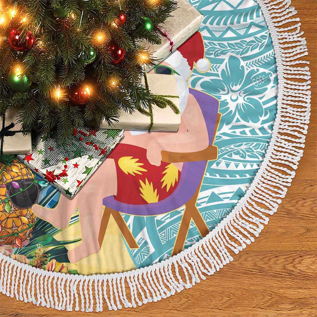 Aloha Hawaii Mele Kalikimaka Tree Skirt Chilling Santa With Pineapple - Polynesian Pattern LT14 - Polynesian Pride
