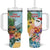 Aloha Hawaii Mele Kalikimaka Tumbler With Handle Chilling Santa With Pineapple - Polynesian Pattern