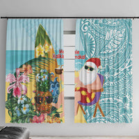 Aloha Hawaii Mele Kalikimaka Window Curtain Chilling Santa With Pineapple - Polynesian Pattern LT14 With Hooks Cyan - Polynesian Pride