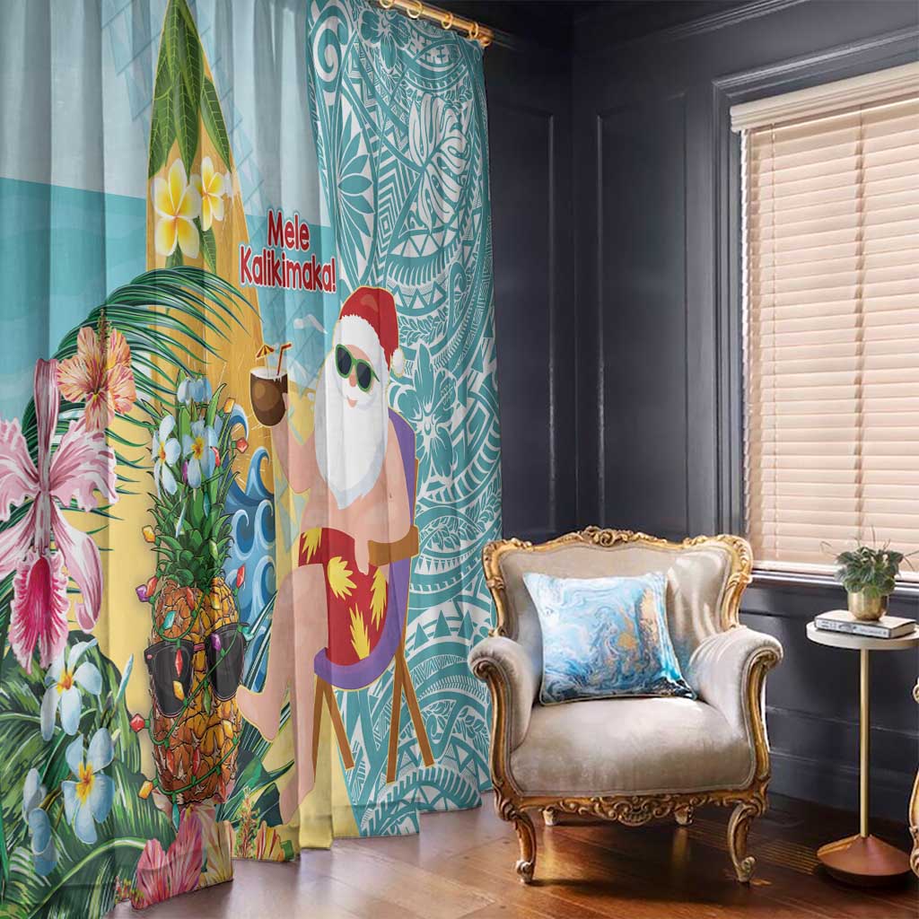 Aloha Hawaii Mele Kalikimaka Window Curtain Chilling Santa With Pineapple - Polynesian Pattern LT14 - Polynesian Pride