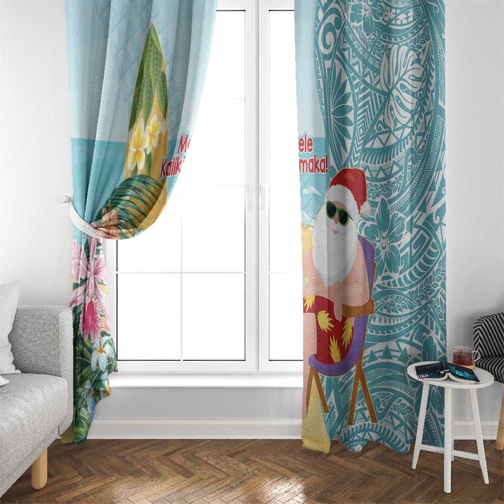 Aloha Hawaii Mele Kalikimaka Window Curtain Chilling Santa With Pineapple - Polynesian Pattern LT14 - Polynesian Pride