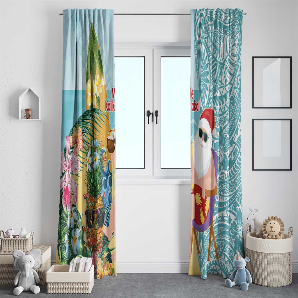 Aloha Hawaii Mele Kalikimaka Window Curtain Chilling Santa With Pineapple - Polynesian Pattern LT14 - Polynesian Pride