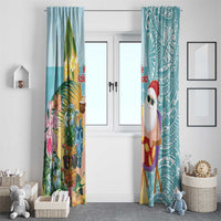 Aloha Hawaii Mele Kalikimaka Window Curtain Chilling Santa With Pineapple - Polynesian Pattern LT14 - Polynesian Pride