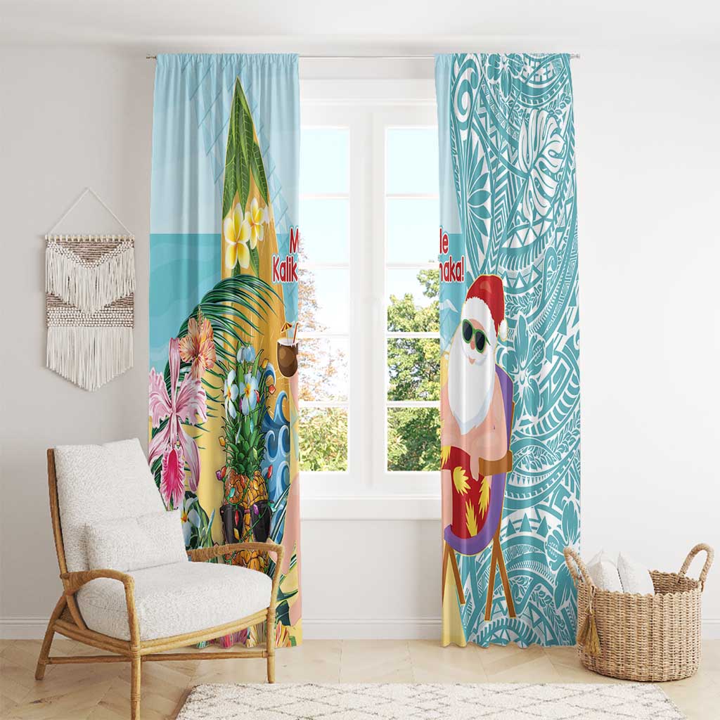 Aloha Hawaii Mele Kalikimaka Window Curtain Chilling Santa With Pineapple - Polynesian Pattern LT14 - Polynesian Pride