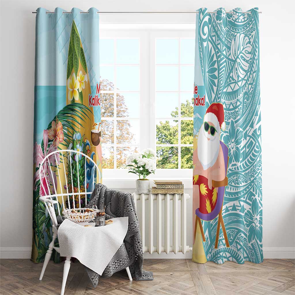 Aloha Hawaii Mele Kalikimaka Window Curtain Chilling Santa With Pineapple - Polynesian Pattern LT14 - Polynesian Pride