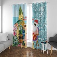 Aloha Hawaii Mele Kalikimaka Window Curtain Chilling Santa With Pineapple - Polynesian Pattern LT14 With Grommets Cyan - Polynesian Pride