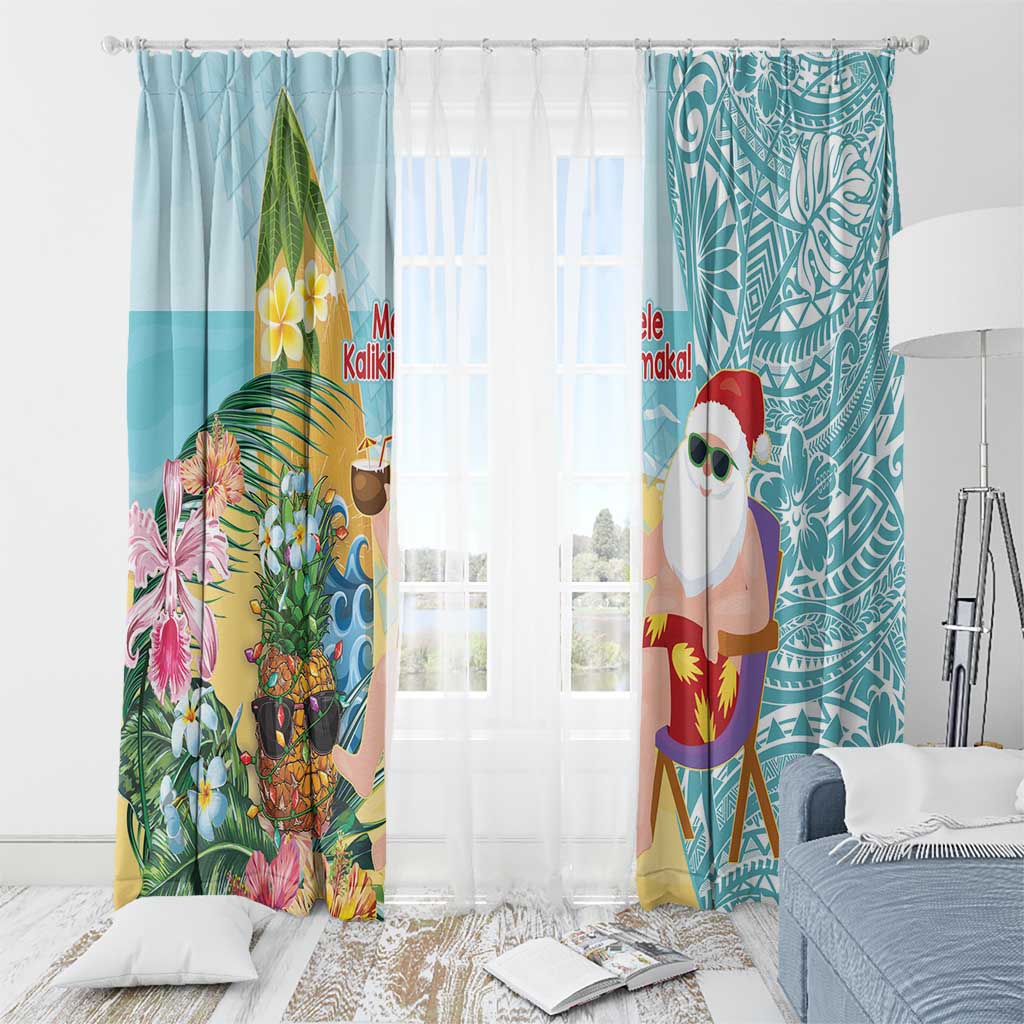 Aloha Hawaii Mele Kalikimaka Window Curtain Chilling Santa With Pineapple - Polynesian Pattern LT14 - Polynesian Pride