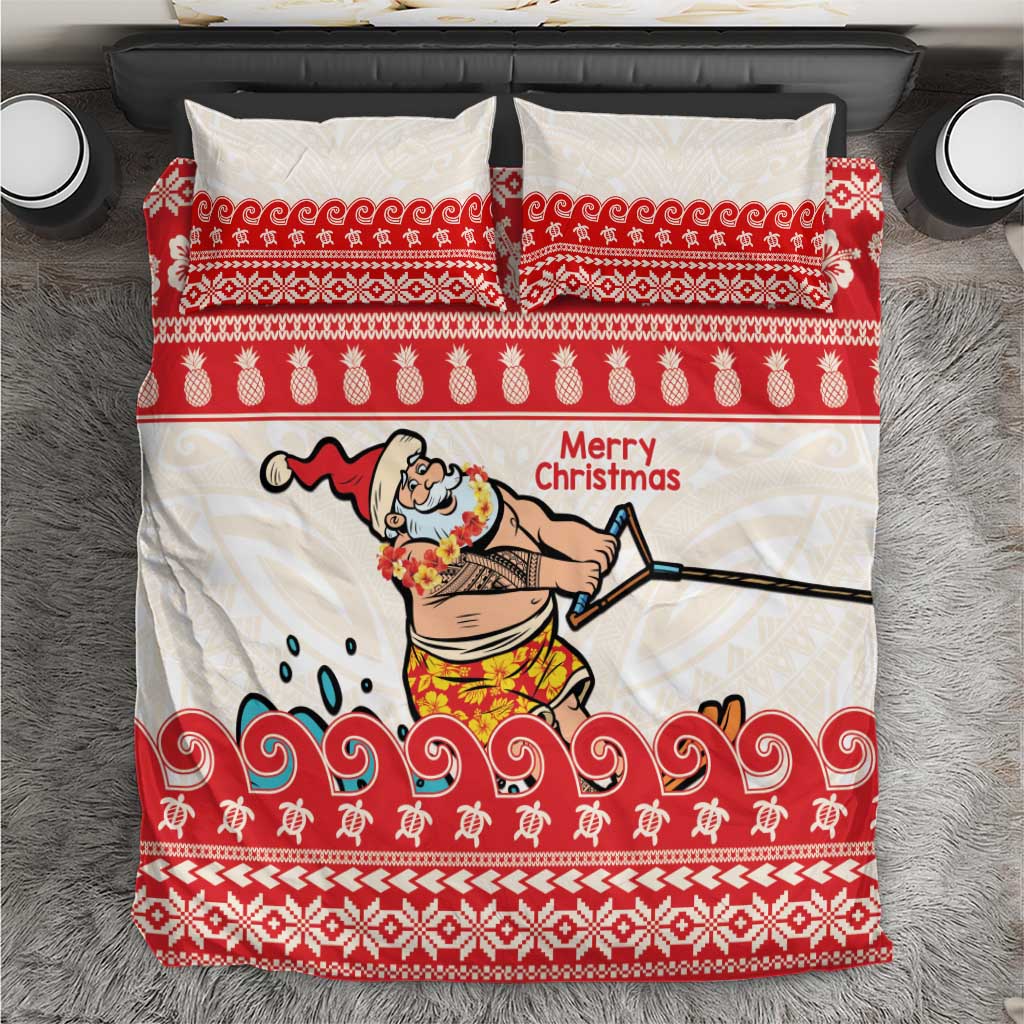 Mele Kalikimaka Hawaii Bedding Set Water-skiing Santa Tropical Vibes LT14 Red - Polynesian Pride