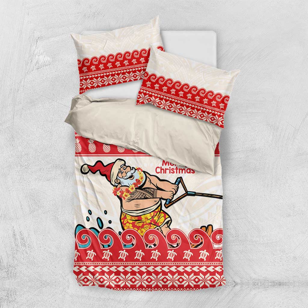 Mele Kalikimaka Hawaii Bedding Set Water-skiing Santa Tropical Vibes LT14 US Twin 172cm x 218cm Red - Polynesian Pride
