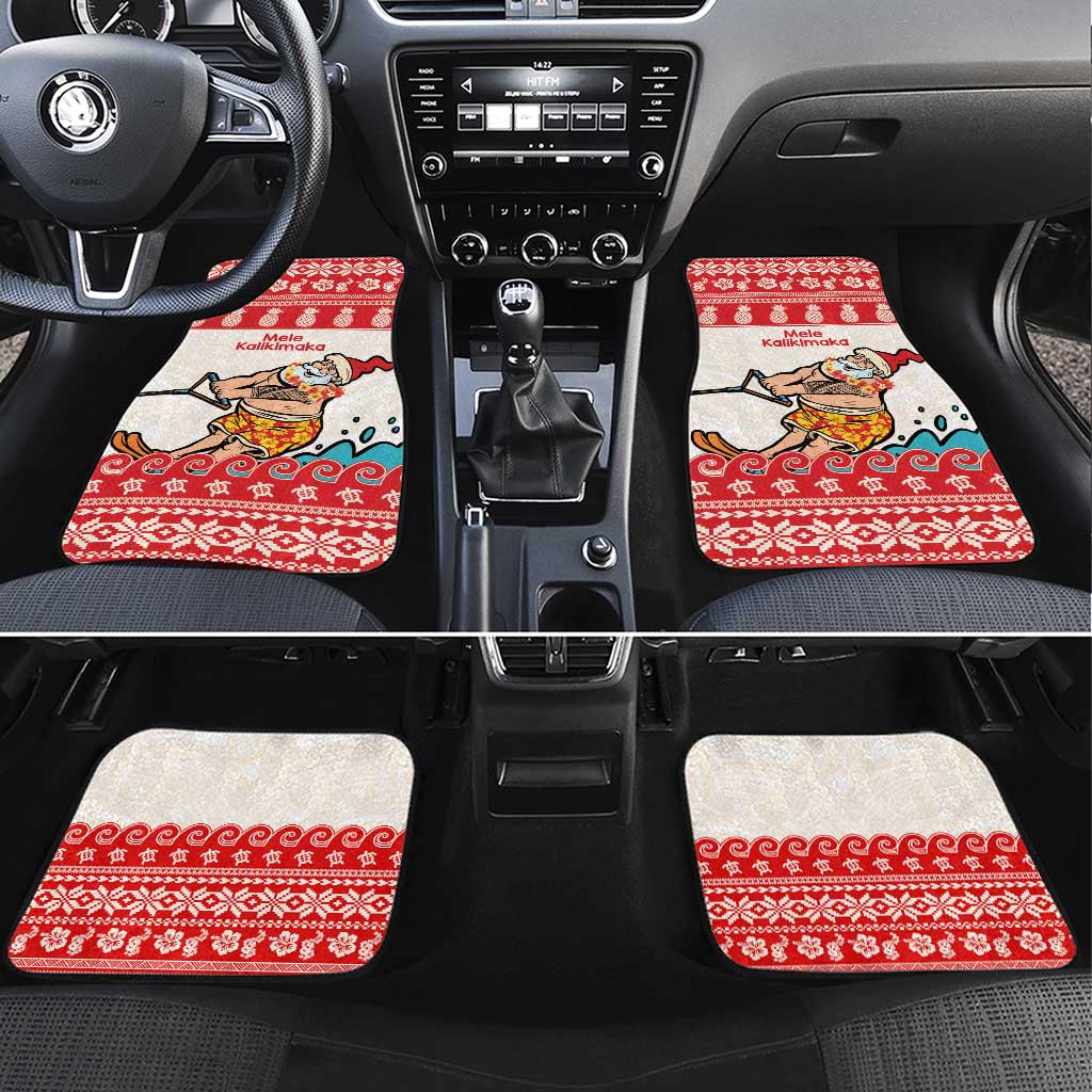Mele Kalikimaka Hawaii Car Mats Water-skiing Santa Tropical Vibes LT14 Set 4pcs Red - Polynesian Pride