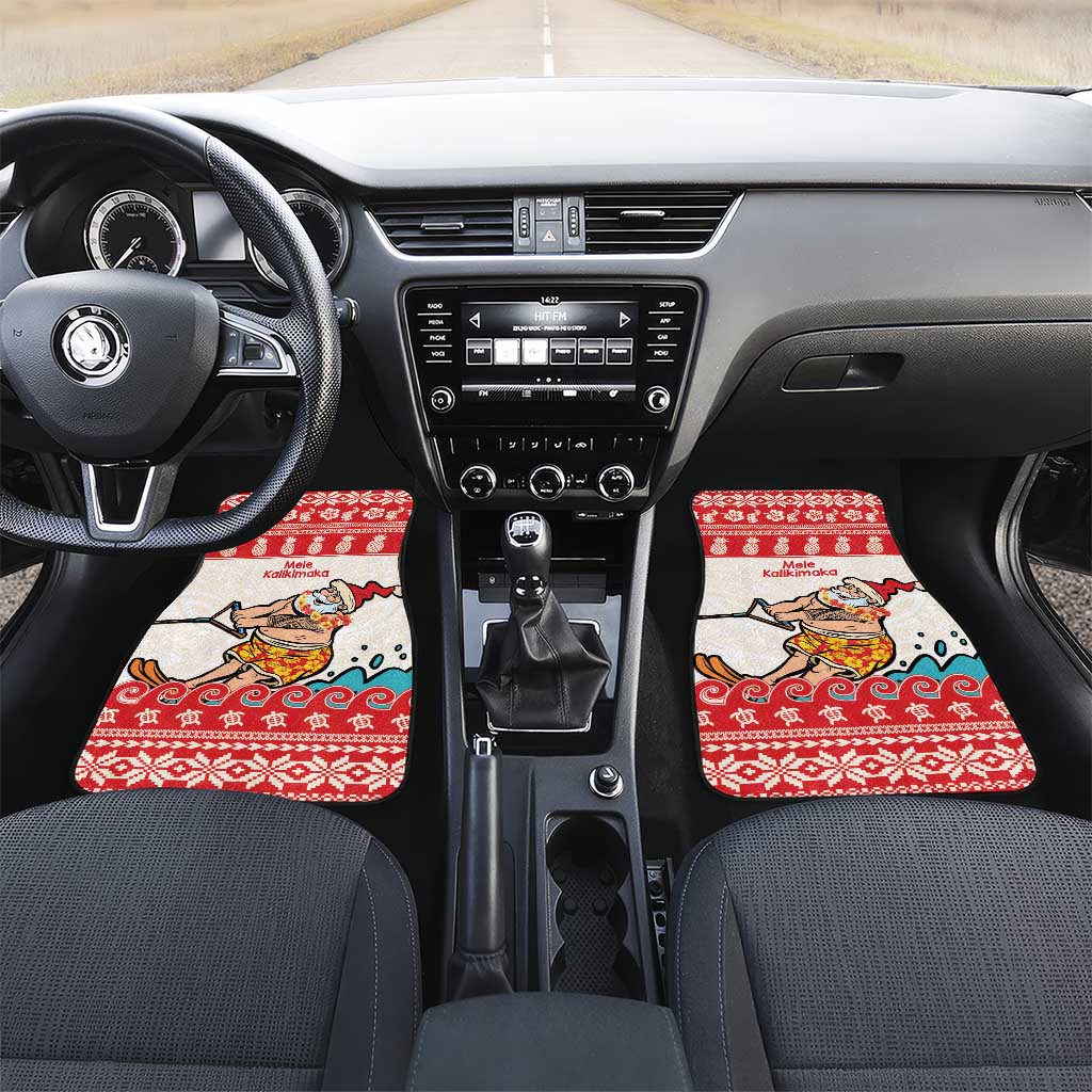 Mele Kalikimaka Hawaii Car Mats Water-skiing Santa Tropical Vibes LT14 Set 2pcs - Front Red - Polynesian Pride