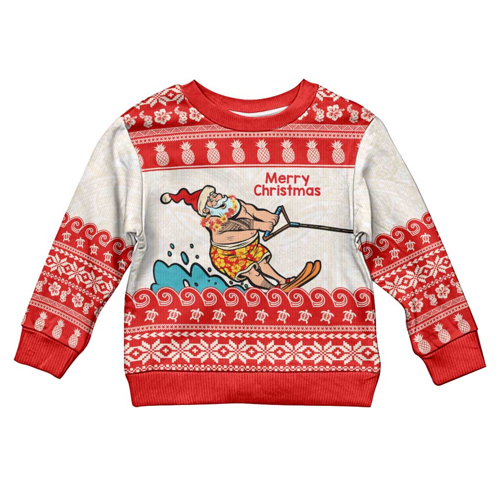 Mele Kalikimaka Hawaii Kid Ugly Christmas Sweater Water-skiing Santa Tropical Vibes LT14 Kid Red - Polynesian Pride
