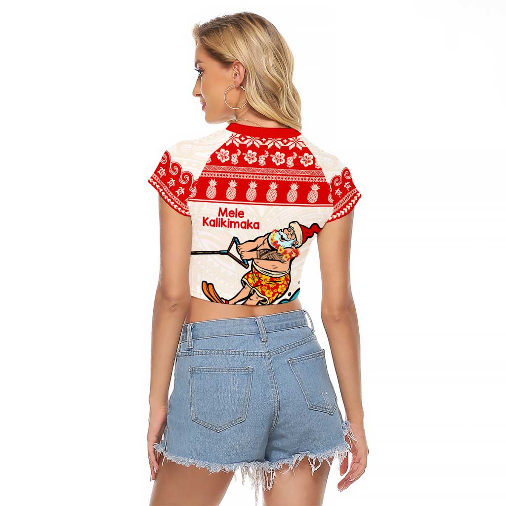 Mele Kalikimaka Hawaii Raglan Cropped T Shirt Water-skiing Santa Tropical Vibes LT14 - Polynesian Pride
