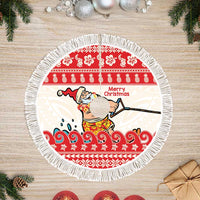 Mele Kalikimaka Hawaii Tree Skirt Water-skiing Santa Tropical Vibes LT14 Fringed Red - Polynesian Pride