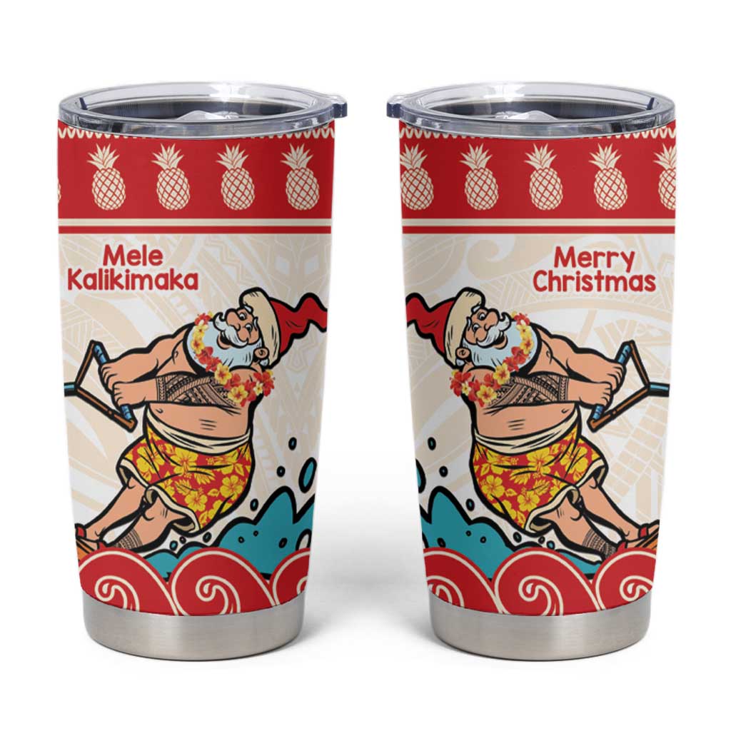Mele Kalikimaka Hawaii Tumbler Cup Water-skiing Santa Tropical Vibes LT14 Red - Polynesian Pride