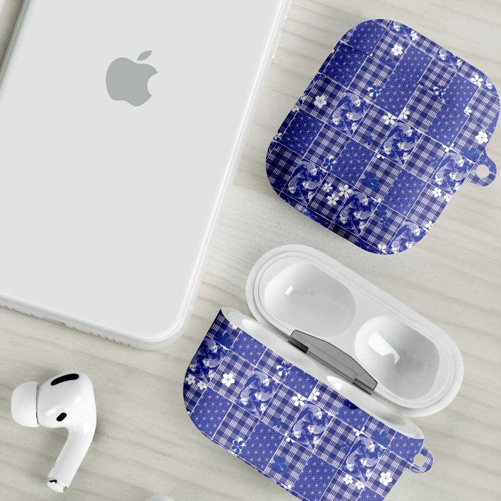 Blue Palaka Japanese Patterns AirPods Case Koi Fish Asanoha Sakura Patchwork Stylized LT14 - Polynesian Pride