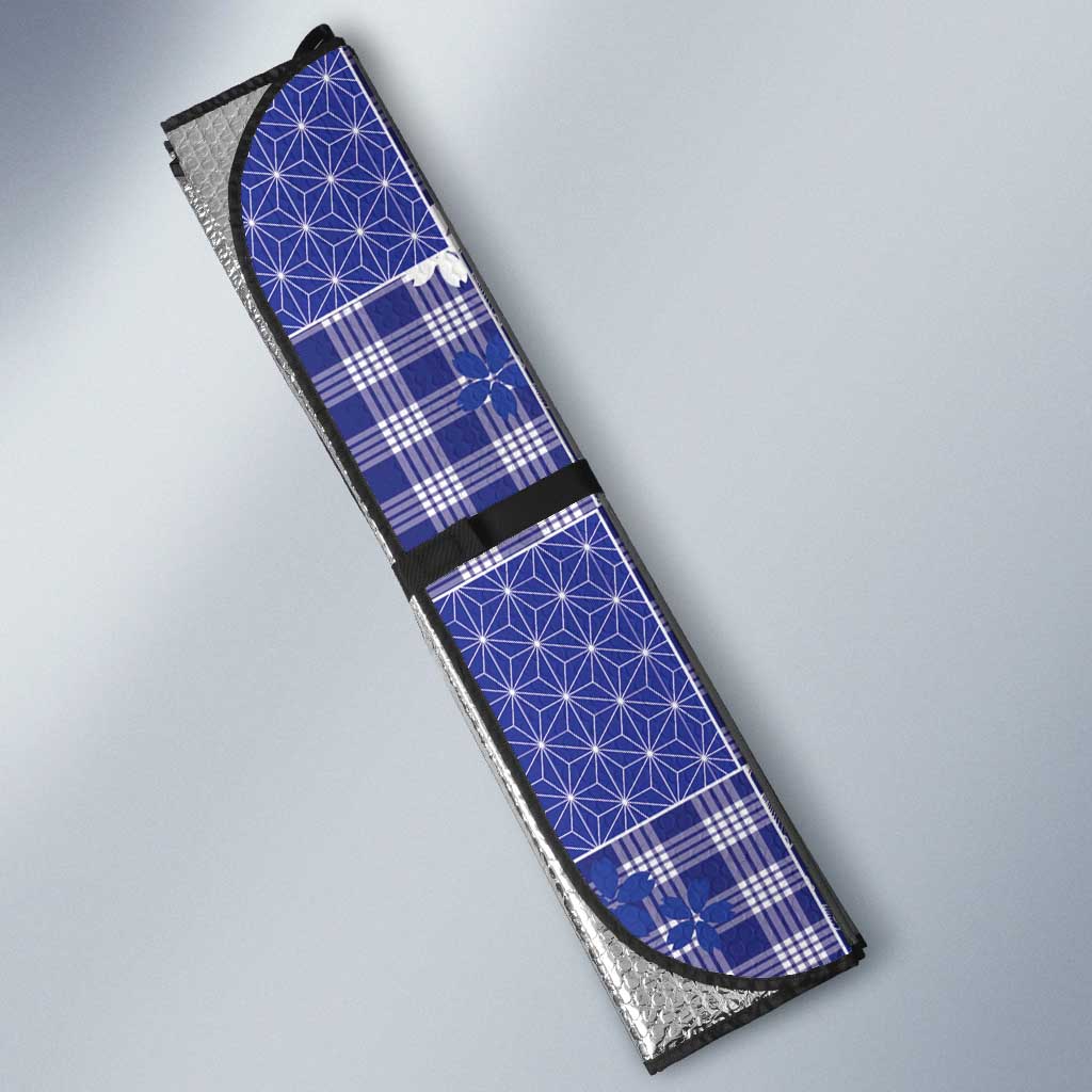 Blue Palaka Japanese Patterns Auto Sun Shade Koi Fish Asanoha Sakura Patchwork Stylized LT14 - Polynesian Pride