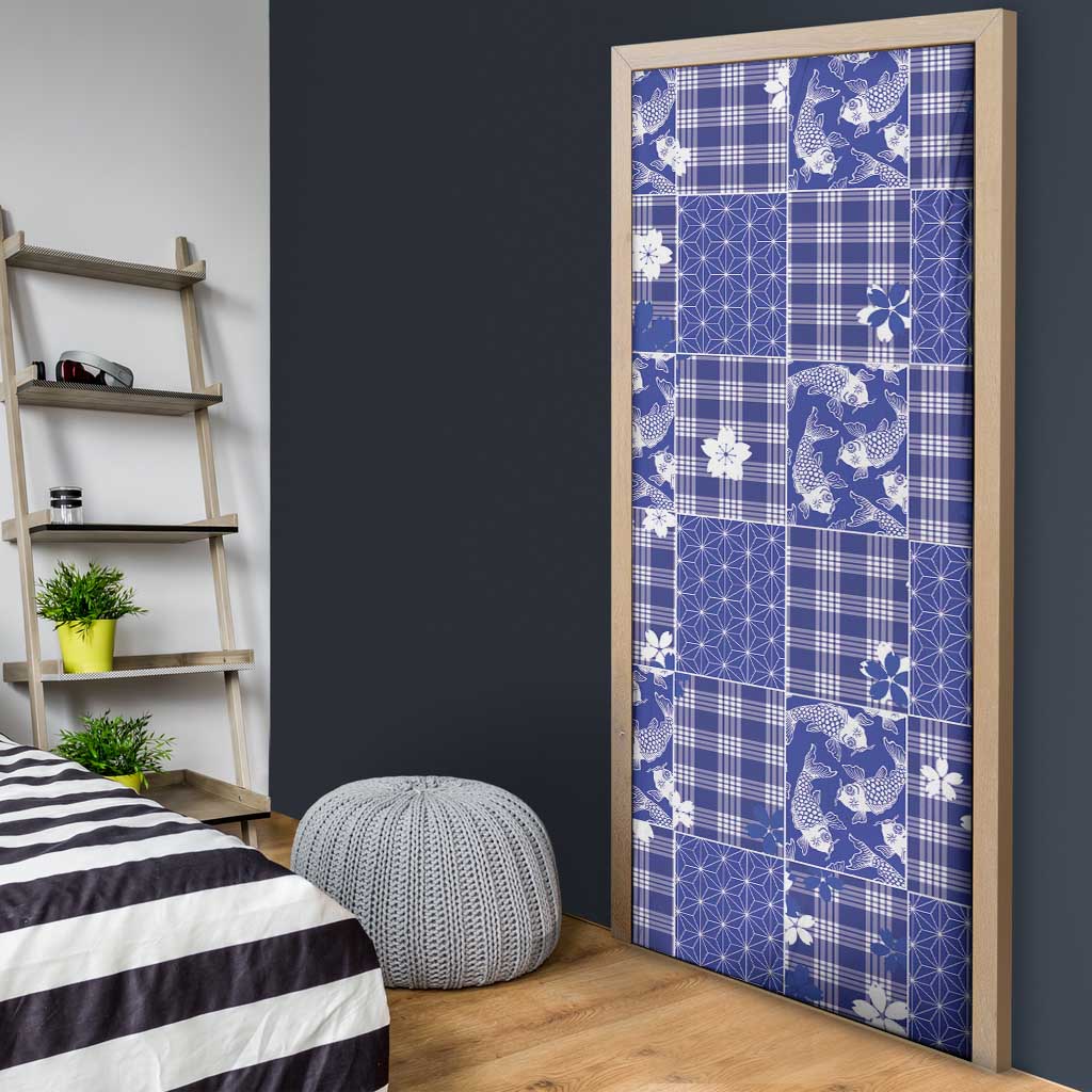 Blue Palaka Japanese Patterns Door Cover Koi Fish Asanoha Sakura Patchwork Stylized LT14 - Polynesian Pride