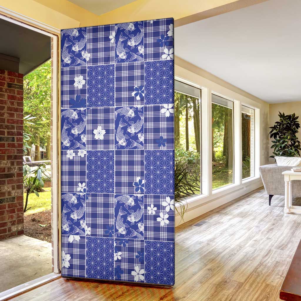 Blue Palaka Japanese Patterns Door Cover Koi Fish Asanoha Sakura Patchwork Stylized LT14 - Polynesian Pride
