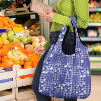 Blue Palaka Japanese Patterns Grocery Bag Koi Fish Asanoha Sakura Patchwork Stylized LT14 - Polynesian Pride