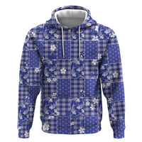 Blue Palaka Japanese Patterns Hoodie Koi Fish Asanoha Sakura Patchwork Stylized LT14 Pullover Hoodie Blue - Polynesian Pride