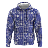 Blue Palaka Japanese Patterns Hoodie Koi Fish Asanoha Sakura Patchwork Stylized LT14 Zip Hoodie Blue - Polynesian Pride