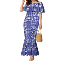 Blue Palaka Japanese Patterns Mermaid Dress Koi Fish Asanoha Sakura Patchwork Stylized LT14 Women Blue - Polynesian Pride